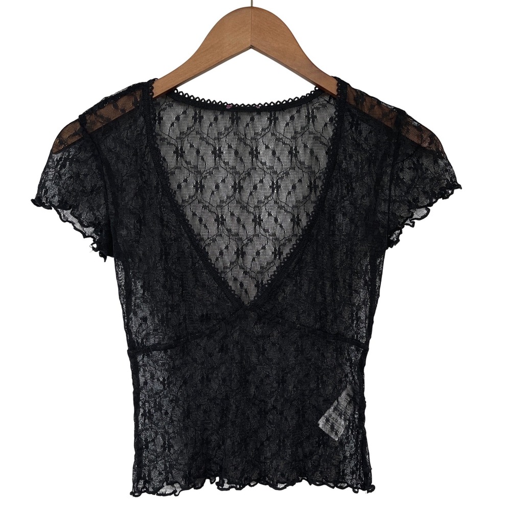Edikted Whimsygoth V-Neck Sheer Lace Top S Black Goth Grunge Emo Punk Festival